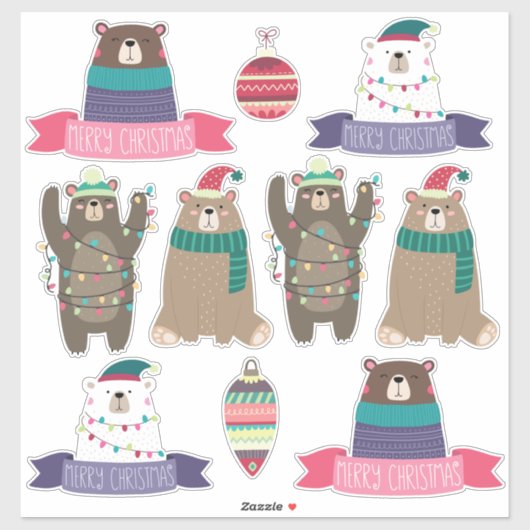Sticker Ensemble d'ours de Noël mixtes super mignon (Feuille)