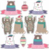 Sticker Ensemble d'ours de Noël mixtes super mignon (Devant)