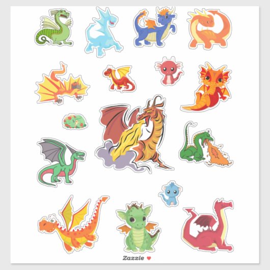 Sticker Ensemble Dragon dans un pack multiple (Feuille)