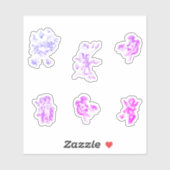 Sticker Ensemble mignon d'anges Cupidon et de fleurs viole (Feuille)