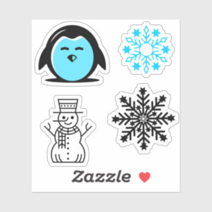 Sticker Ensemble Noël Flocon de Neige Bonhomme de Neige Ma