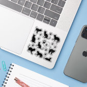 Sticker Ensemble silhouette de chat noir mignon et emprein (Ordinateur portable avec iPhone)