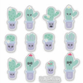 Sticker Ensemble vert mignon en cactus pourpre pointillé (Devant)