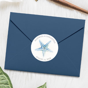 Sticker Envelope Seal, Blue Starfish Beach Wedding