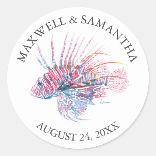 Sticker Envelope Seal, Mariage Plage Lionfish (Devant)