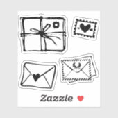 Sticker Enveloppe lettre d'amour cœur timbre swak baiser p (Feuille)