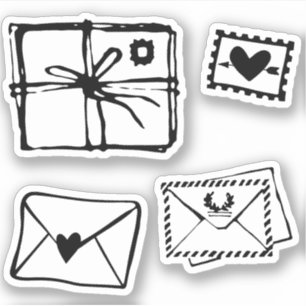 Sticker Enveloppe lettre d'amour cœur timbre swak baiser p