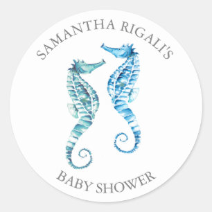 Sticker Enveloppe Seal, Baby shower Blue Seahorse