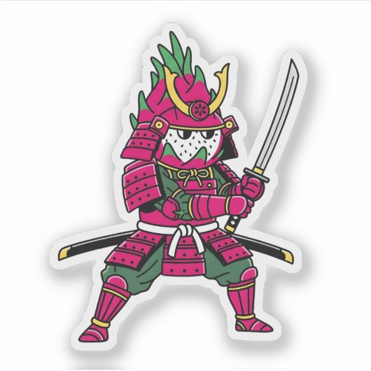 Sticker Epic Dragon Fruit Samurai Warrior Katana Illustrat (Devant)