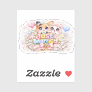 Sticker Épinglette Pastel Animaux Couple Mariés Kawaii Mig