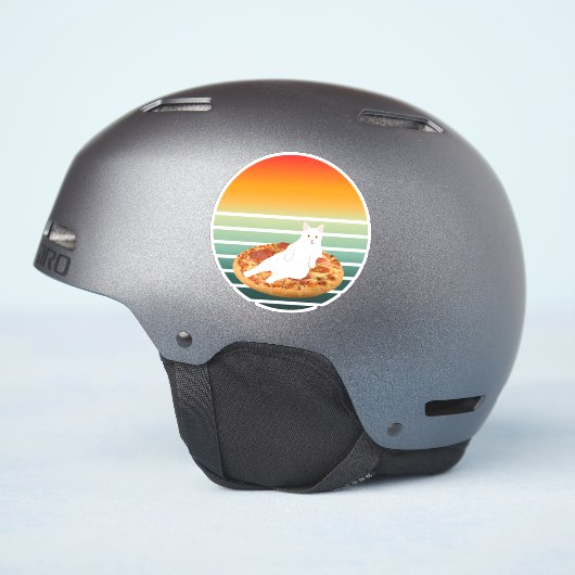 Sticker Équestre de chat pizza rétro (Côté casque)