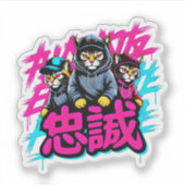 Sticker Équipage de Chat Japonais Cool - Pour Ordinateurs (Devant)