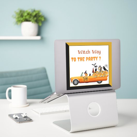 Sticker Équipage d'Halloween Sorcière Chat Chauve-Souris H (Ordinateur portable sur le bureau)