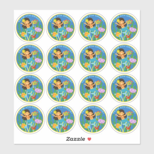 Sticker Équipe 4e année ! Sirène et tortue de mer (Feuille)
