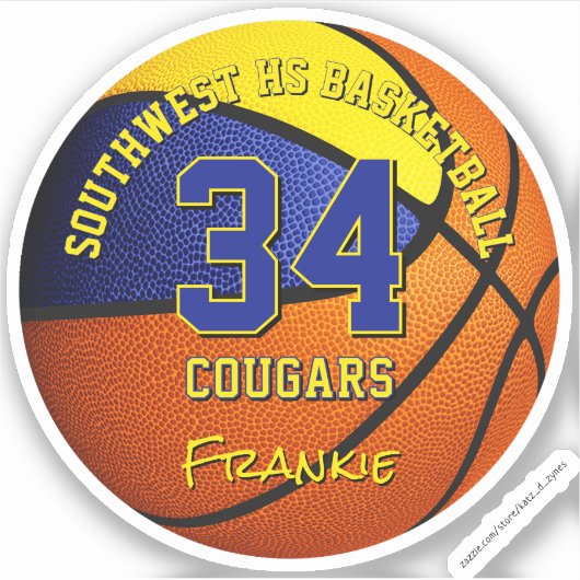 Sticker équipe de basket couleurs enfants nom bleu or (Devant)