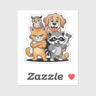 Sticker Équipe de dessin animé d'amis animaux Illustration
