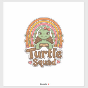 Sticker Équipe de tortue mignonne dessin vectoriel floral