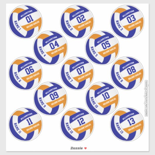 Sticker équipe de volley-ball orange bleu couleurs joueurs (Feuille)