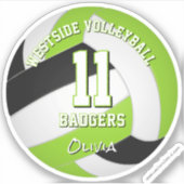 Sticker équipe noire couleur vert vif joueur de volley (Devant)
