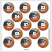 Sticker équipe noire gris couleurs basketball 13 joueurs (Feuille)