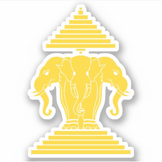 Sticker Erawan Jaune 3 éléphant en tête Lao / Drapeau Laos (Devant)