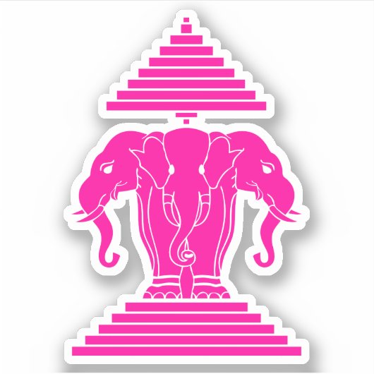 Sticker Erawan rose Trois éléphant en tête Lao / Laos Drap (Devant)