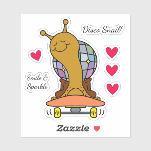 Sticker Escargot Disco Mignon Sur Vinyle De Planche À Roul (Feuille)