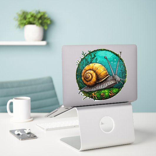 Sticker Escargot mignon (Ordinateur portable sur le bureau)