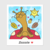 Sticker Escargot mignon Avec Verres De Champignons Tomber (Feuille)