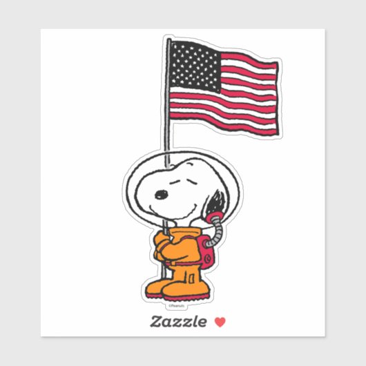 Sticker ESPACE | Snoopy avec astronaute du drapeau (Feuille)