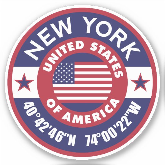 Sticker État de New York avec coordonnées et drapeau améri (Devant)