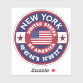 Sticker État de New York avec coordonnées et drapeau améri (Feuille)