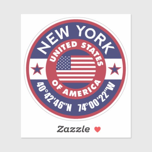 Sticker État de New York avec coordonnées et drapeau améri (Feuille)