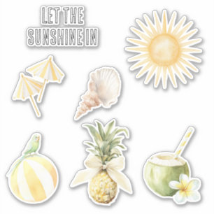 Sticker Été au soleil rayures jaunes Ananas