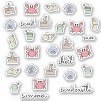 Sticker Été Plage Coquille Crabe Château de Sandcastle Pai