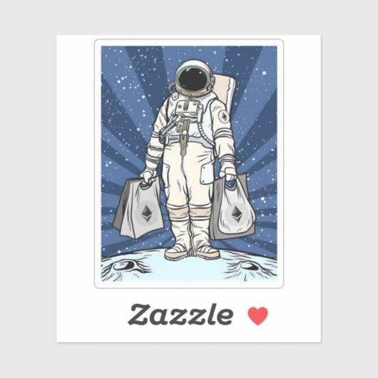 Sticker Ethereum À La Lune ETH Space Man Merch (Feuille)