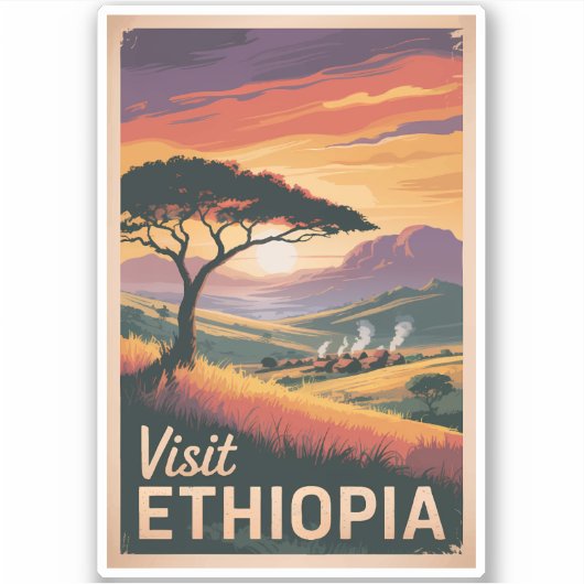 Sticker Ethiopie Sunset Travel Art Vintage (Devant)