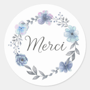 Sticker / étiquette auto collante merci fleurs ble