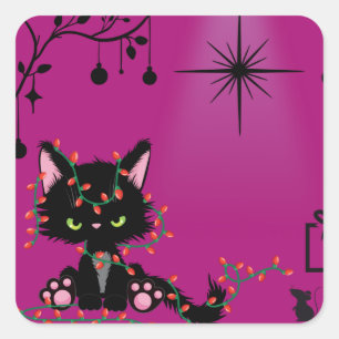 Sticker - étiquette cadeau, thème chat