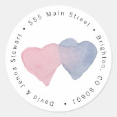 Sticker Étiquette de adresse rond Coeurs d'aquarel (Devant)