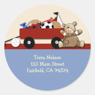Sticker Étiquette de adresse Teddy Bear Red Wagon
