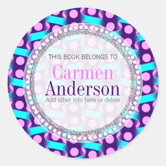 Sticker étiquette de livre cadeau Motif rose bleu (Devant)