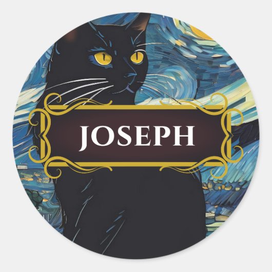 Sticker Étiquette de nom de nuit de chat noir (Devant)