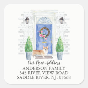 Sticker Étiquette de nouvelle adresse Corgi Blue D