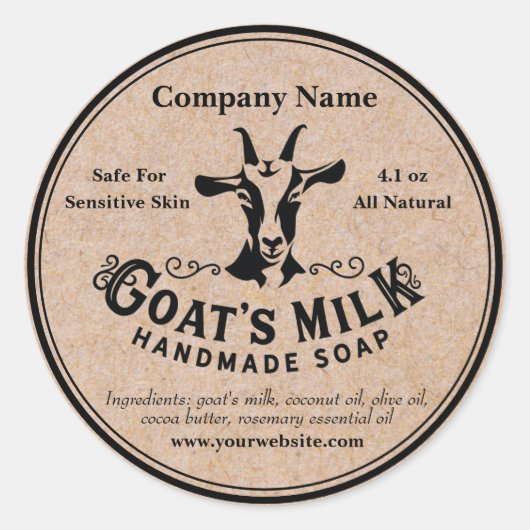 Sticker Étiquette de savon au lait de chèvre Kraft (Devant)