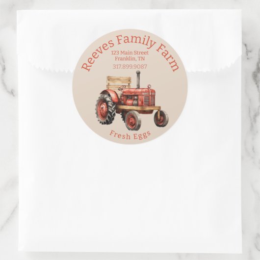 Sticker Étiquette d'OEuf Rustique Tracteur Homeste (Sac)