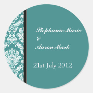 Sticker Étiquette turquoise Classic Mariage damass
