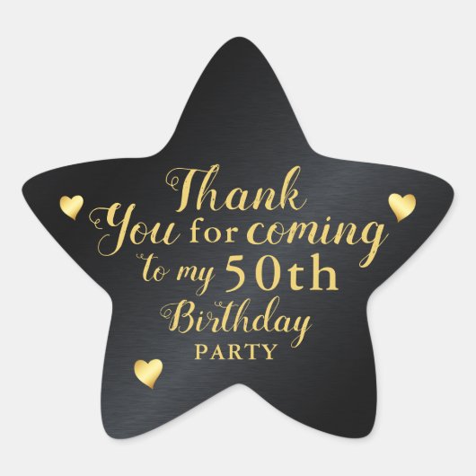Sticker Étoile 50th Birthday Black and Gold Thank You (Devant)