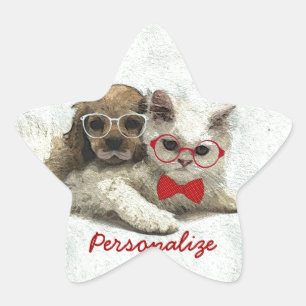 Sticker Étoile adorable joli chiot branché et chaton
