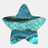 Sticker Étoile Agate Turquoise Blue Gold Parties scintillant Marb (Devant)